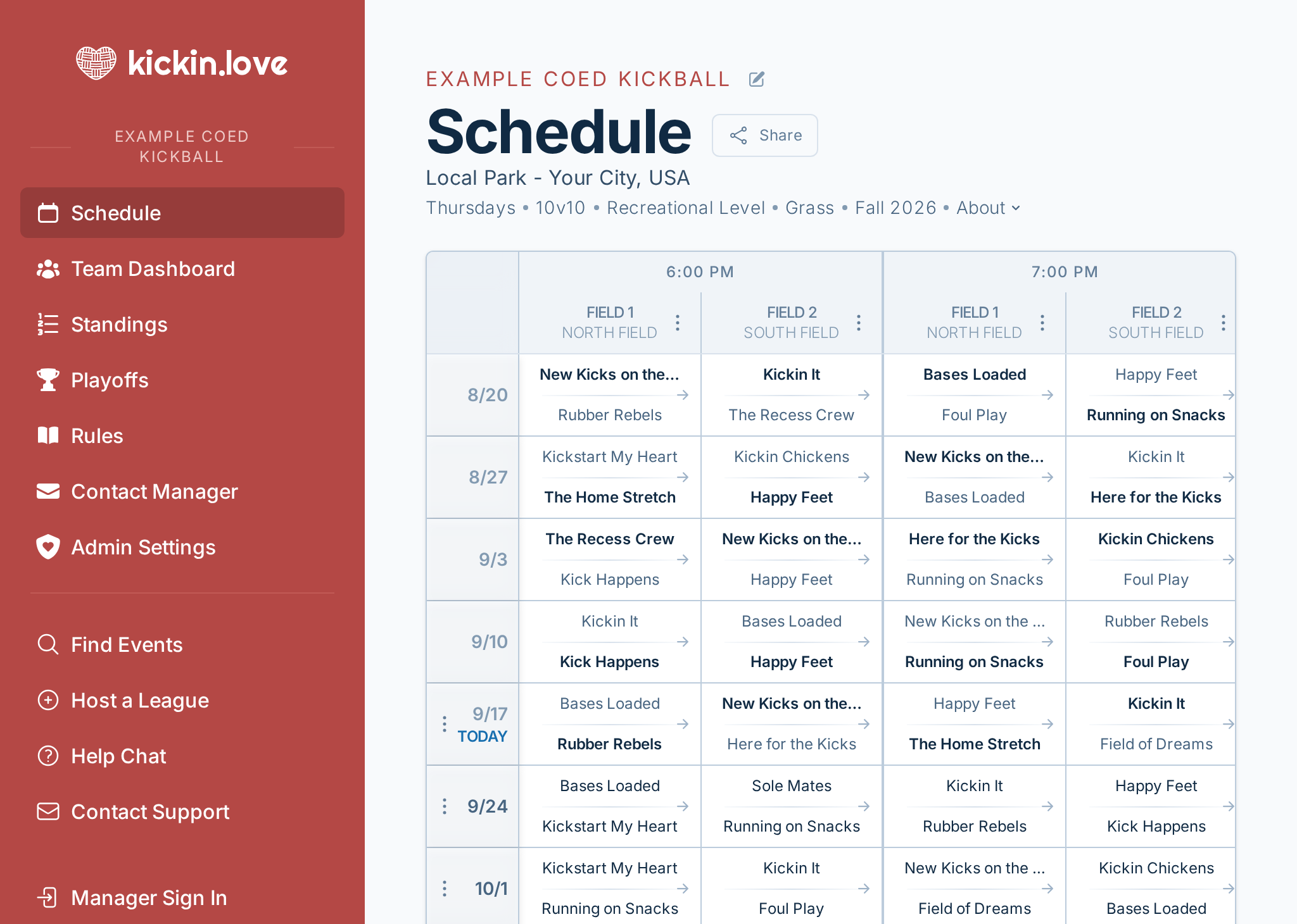 kickin.love schedule screenshot