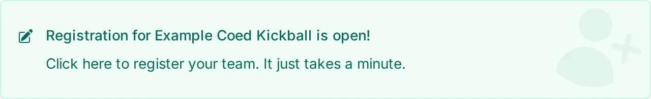 League registration page in kickin.love, a kickball team sign-up platform