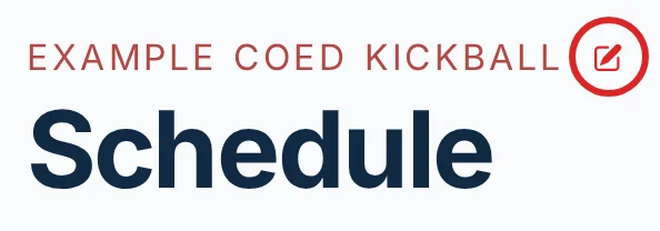 League name with the rename pencil circled in kickin.love, a kickball league management app