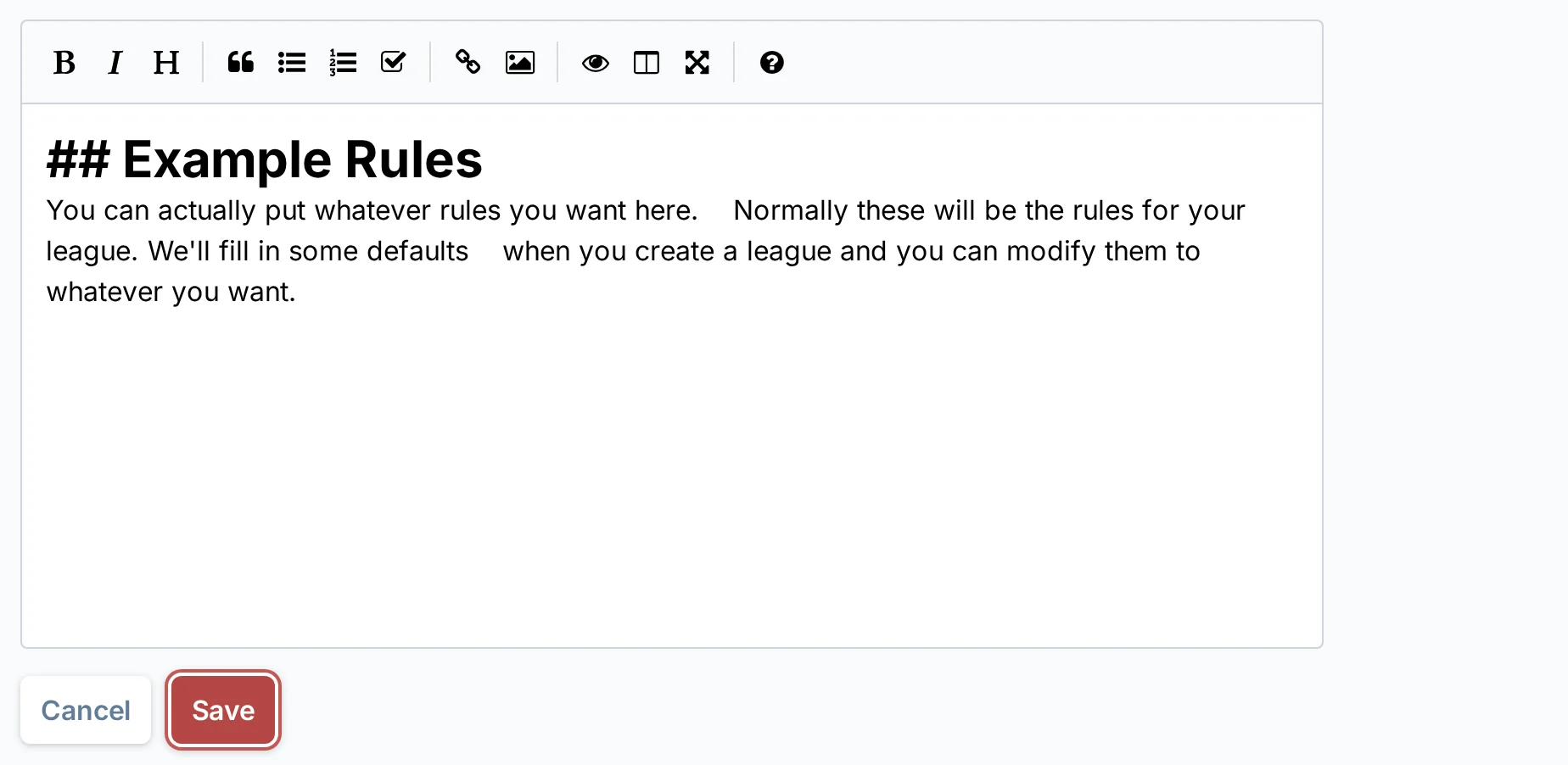 Rules editor in kickin.love, a kickball league management app